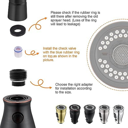 TIORIY Kitchen Sink Faucet Spray Head Replacement with 15 Adapters, Pull Down Kitchen Faucet Replacement Head, 3 Function Pull Out Kitchen Faucet Spray Nozzle, Oil Rubbed Bronze - color: Oil Rubbed Bronze