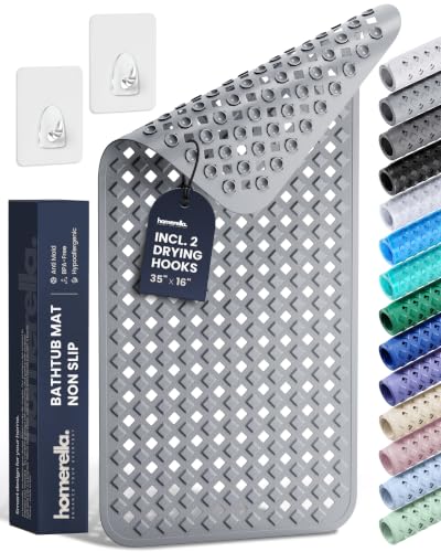 homerella Bathtub Mat Non Slip 35x16 Shower Mat Non Slip Anti Mold BPA Free | Mildew Resistant, Machine Washable, Extra Long Tub Mat, Shower Mats for Inside Shower, Bath Mat for Tub Non Slip EU Certified - color: Grey, size: 35" x 16" (Rectangular)