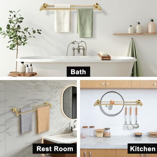 MGahyi Gold Telescopic Double Towel Bar Wall Mount 14.5-24.8Inch | Rustproof Towel Rack with Widened Spacing, Scratch-resistant & Durable for Bathroom Kitchen RV - color: Gold