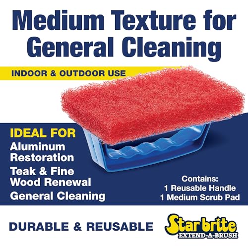 STAR BRITE Medium Red Scrub Pad with Interchangeable Handle - size: Medium, style: Medium Red