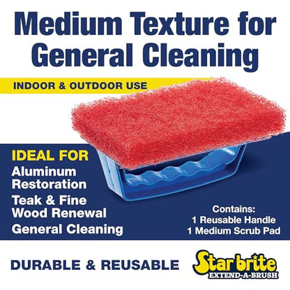 STAR BRITE Medium Red Scrub Pad with Interchangeable Handle - size: Medium, style: Medium Red