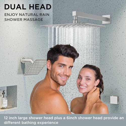 Rainfall Shower System with 4 Body Spray Jets, STARBATH 4 Way 12 + 6"Rainfall Shower Head with Handheld Combo, Shower Jets System High Pressure Shower Faucet Set, Brushed Nickel - color: Brushed Nickel, size: 6"+12"-04