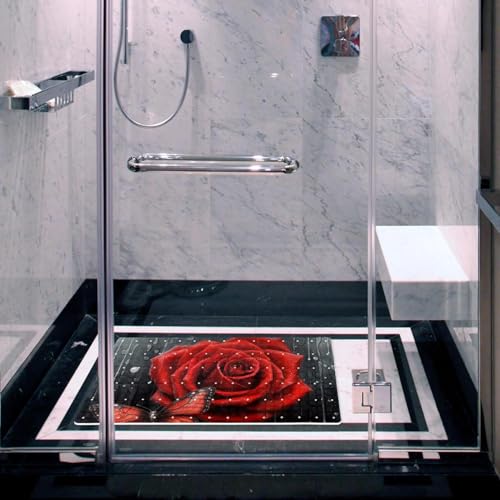 Non Slip Bathtub and Shower Mat 26.8x15.1 inch, Bath Mat with Quick Dry Drain Holes and Suction Cups, Soft Comfortable Safe Bathroom Mat for Bath Tub, Rose Butterflies - color: Multi 9