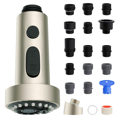 Universal Stainless Kitchen Faucet Head with 15 Adapter Kit, Brushed Nickel | NSF/ANSI/CAN 372 Certified, Compatible with American Standard/Kohler/Moen/Delta, 3 Function Pull Down Sink Faucet Spray Head - color: Brushed Nickel