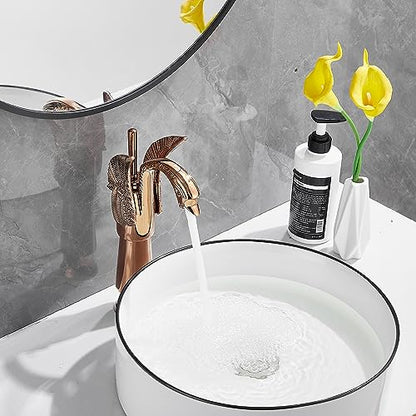 Copper Swan Shape Single Handle One Hole Bathroom Vessel Sink Faucet Deck Mount Lavatory Sink Faucet - color: Copper, size: Tall