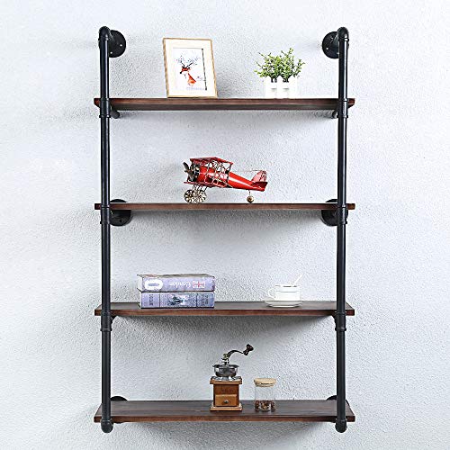 Industrial Pipe Shelves With Wood Planks,Rustic Pipe Shelving Wall Shelf | Metal Pipe Solid Pine Wood,Easy to Assemble,Wooden Board Thickness 0.78 In,For Bar Farmhouse Kitchen Office Bathroom,Bedroom - color: 4-layer, size: 30in