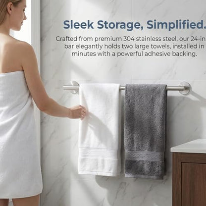 Brushed Nickel 24 Inch Self Adhesive Towel Bar for Bathroom &Shower - color: Brushed Nickel, size: 23.6 Inch