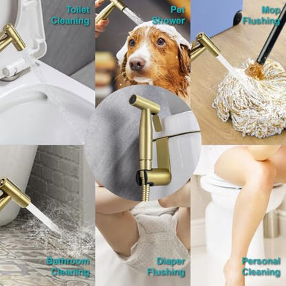 BARROCK Handheld Bidet Sprayer for Toilet, Stainless Steel Metal Made Baby Cloth Diaper Spraying Kit, Bathroom Toilet Bidet Attachment Set for Bathing Pets and Feminine Hygiene, Brushed Brass Gold - color: Brushed Gold
