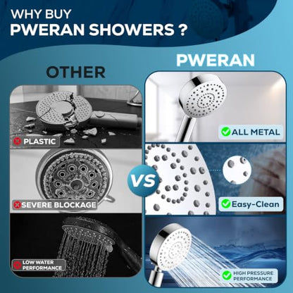 All Metal Handheld Shower Head with 72" Hose, High Pressure Shower Heads | 6 Spray,Stainless Steel Showerheads,Built-in Pause Mode,Hand HeId Showerhead,Non-Clogging Nozzles,Adjustable Brass Holder - color: Chrome Silver