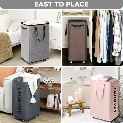 Goodpick 75L Collapsible Laundry Baskets with Removable Wash Bag and Wheels | Laundry Basket with Wheels, Rolling Laundry Hamper with Handle for College Dorm, Laundry Hamper on Wheels, Light Grey - color: Light Grey