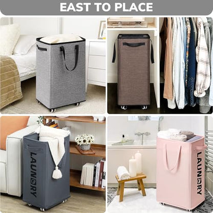 Goodpick 75L Collapsible Laundry Baskets with Removable Wash Bag and Wheels | Laundry Basket with Wheels, Rolling Laundry Hamper with Handle for College Dorm, Laundry Hamper on Wheels, Light Grey - color: Light Grey