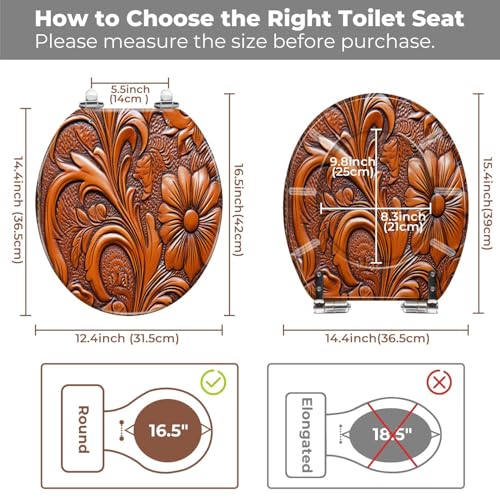 Round Resin Toilet Seat, Quietly Close Quick Release Hinges Cover | Toilet Lid Cover Easy to Clean and Install, Hand Tooled Leather Heavy Duty Toilet Seat - color: pattern4, size: O-shape