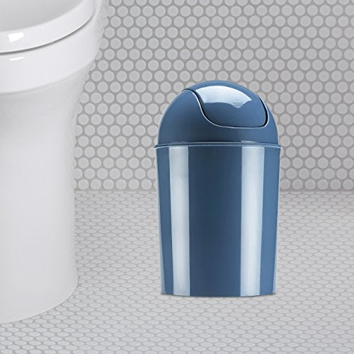 Umbra 1.25 Gallon Mini Waste Can with Removable Swing-Top Lid - Small Garbage Bin for Kitchen, Bathroom, Bedroom, Office - Compact Trash Can Fit Under Tables & Counters - Blue - color: Blue