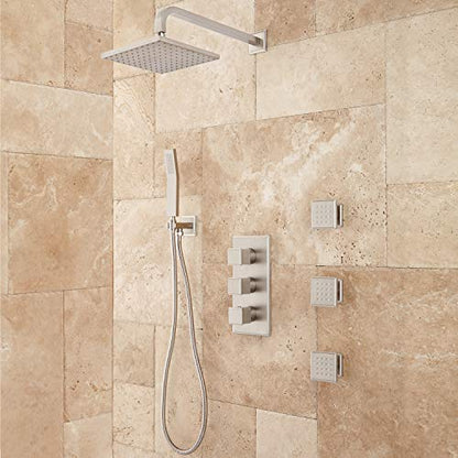 Signature Hardware 421821 Ryle Thermostatic Shower System with Hand Shower and 3 Body Sprays - Rough In Included - Brushed Nickel - color: Brushed Nickel