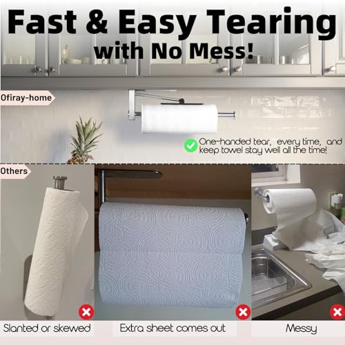 Under Cabinet Paper Towel Holder, One-Hand Tear Kitchen Paper Towel Holder | Stainless Steel Wall Mount Self Adhesive Paper Towel Rack with Tension Arm, Fits for First Apartment Essentials, Kitchen, RV - color: Sliver