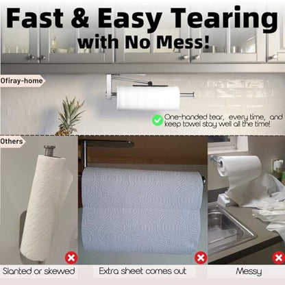 Under Cabinet Paper Towel Holder, One-Hand Tear Kitchen Paper Towel Holder | Stainless Steel Wall Mount Self Adhesive Paper Towel Rack with Tension Arm, Fits for First Apartment Essentials, Kitchen, RV - color: Sliver