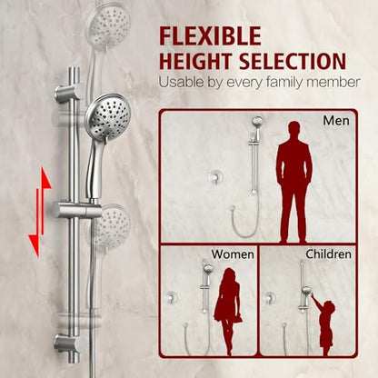 SUMERAIN Brushed Nickel Rain Shower System with Slide Bar | Multi-Settings Rainfall Showerhead, Handheld Spray, Includes 2-in-1 Easy Control Shower Valve, Single Handle - color: Brushed Nickel