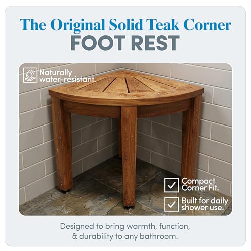 AquaTeak Kai OptiAREA 12" Teak Foot Rest | Durable, Water-Resistant Teak, Shower Chair & Shaving Foot Rest, Indoor/Outdoor Use