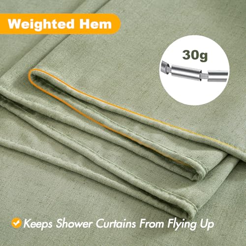 MIULEE W72*L84 Extra Long Linen Shower Curtain Sage Green 12 Metal Hooks | Boho Farmhouse, Heavy, Buttonhole Fabric Curtain Set, Waterproof Thick Cloth Neutral Curtains, Bathroom - color: Sage Green, size: 72"W x 84"L (Pack of 1)