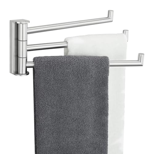 Aomasi Brushed Nickel Multi 3-Arm Swivel Towel Bar, 304 Stainless Steel | Rustproof Towel Bar for Bathroom Kitchen, 180° Independently Rotating Rod, Easy Towel Storage, Space-saving Wall Mounted - color: Brushed Nickel