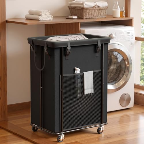 Laundry Hamper with Wheels, 200L Rolling Laundry Basket with Bag & Handles | Sturdy Metal Frame | Removable Bag | Large & Tall Dirty Clothes Hampers for Laundry Room, Bedroom, Dorm, Bathroom-Black - color: Black, size: 53GAL