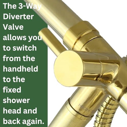 High Sierra® Lead-Free Metal 3-way Combination Shower Kit. Built in Diverter Valve Effortlessly Diverts Flow from the Fixed Shower Head to the Handheld and back - Ultra Low Flow 1.5 GPM - Chrome - color: Chrome, size: 1.5 GPM