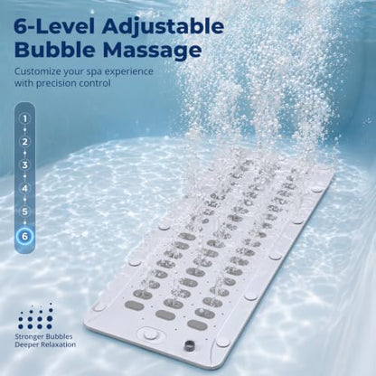 Bubble Bath Massager Mat with 6-Level Adjustment & Remote Control | Upgraded anti-slip suction cup，Inflatable pillow，Portable storage，Relieve muscle soreness and fatigue - color: White