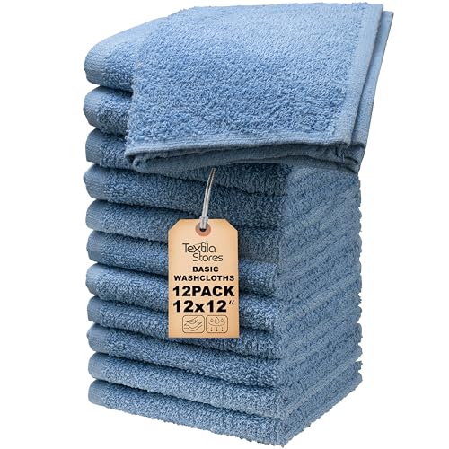 Basic Wash Cloths 12x12 Inches – Pack of 12 – Blue Color – Soft and Absorbent Multipurpose Cotton Washcloths for Bathroom, Spa, Gym, Salon, Hotel, and Everyday Use - color: Blue, size: 12x12 Inch Pack of 12