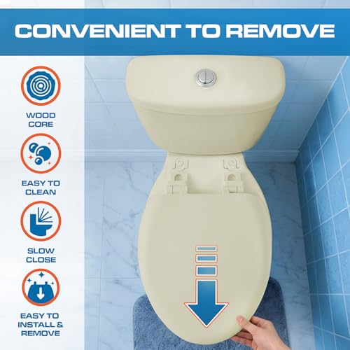 Plexon Soft Cushioned Toilet Seat, Elongated Bone, Slow-Close Lid & Seat, Quick-Release Hinge, Easy To Clean & Change - color: Bone, size: Elongated