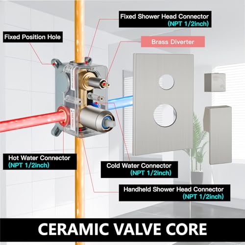 Midanya Shower Faucet Set with Handheld Sprayer,8 Inch,Brushed Nickel | Rough-in Shower Valve and Trim Kit Included,Square Rain Head,Wall Mount Shower System,All Metal,Bathroom - color: Nickel, size: 8 Inch