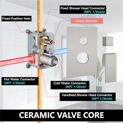 Midanya Shower Faucet Set with Handheld Sprayer,8 Inch,Brushed Nickel | Rough-in Shower Valve and Trim Kit Included,Square Rain Head,Wall Mount Shower System,All Metal,Bathroom - color: Nickel, size: 8 Inch