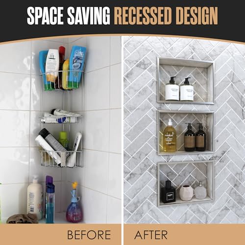 Shower Niche Insert Tile Ready in Wall Shelf Cubby Inserts 12x20 + 12x10 | Houseables Shower Niche, Recessed Bathroom Storage, Recessed Shampoo Caddy, Inset Shelves, Built in Nook, Soap Box, Prefab - size: 12 x 10 inches (ID) & 12 x 20 inches (ID)
