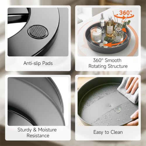 2PCS 9.8" Black Metal Lazy Susan Turntable Organizer | Non-Slip, Easy to Wipe, 360° Rotating Spinning Tray, For Cabinet, Pantry, Table Top, Fridge, Bathroom Vanity, Kitchen Decor
