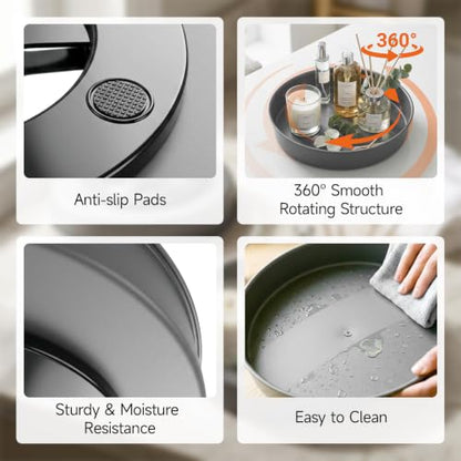 2PCS 9.8" Black Metal Lazy Susan Turntable Organizer | Non-Slip, Easy to Wipe, 360° Rotating Spinning Tray, For Cabinet, Pantry, Table Top, Fridge, Bathroom Vanity, Kitchen Decor