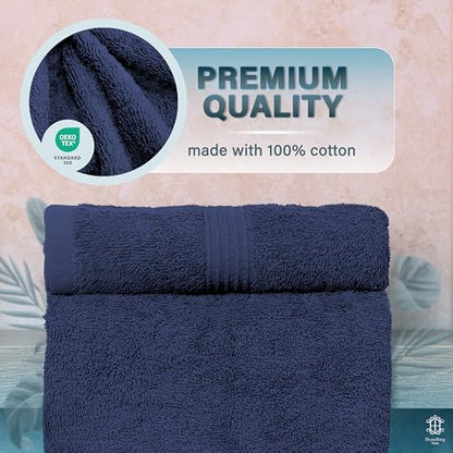 Luxe 2-Piece Bath Towel Set – Large Soft Cotton Towels, Absorbent, Durable & Skin-Friendly, Machine Washable, 27 x 54 in (Navy Blue) - color: Navy Blue