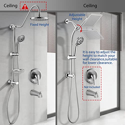 Rainfall 8 Inch Shower Head with High Pressure Handheld Spray Combo, Drill-Free Slide Bar with Adjustable Shower Extension Arm, 3-Way Low Diverter for Easy Reach, 5Ft Hose- Chrome - color: Polished Chrome