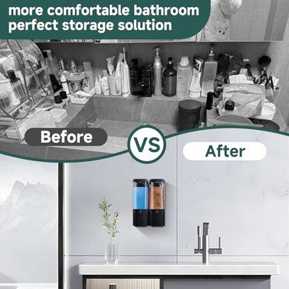 Shampoo and Conditioner Dispenser 2 Chamber No Drill Shampoo Dispenser for Shower Wall Mounted Shower Soap Dispenser 2 * 500ml Refillable Shower Dispenser for Bathroom Hotel(Black 2 Chamber) - color: Black-clear-2