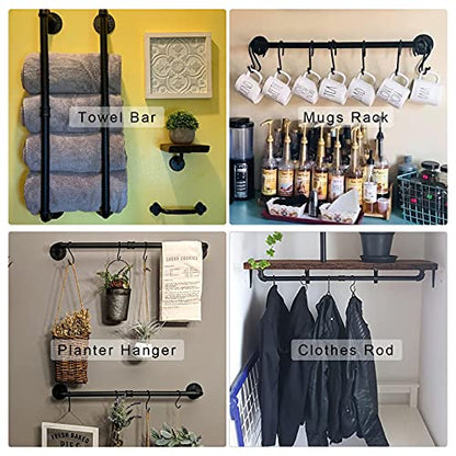 Industrial Black Pipe Towel Bar, 33.4 Inch Long Bath Towel Rack, Wall Mounted Heavy Duty Thicken Bathroom Hardware Towel Holder Organizer, Rustic Towel Rails - size: 33.4 inches