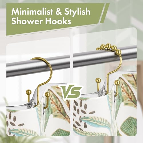Gold Shower Curtain Hooks, 12PCS Rust-Resistant Metal Double Shower Curtain Rings for Curtain Rolling Shower Hooks, Shower Rings for Bathroom Shower Curtain Rod - color: Gold, style: Modern - Double Hooks