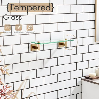 KOKOSIRI Wall Shelves Bathroom Hardware Glass Floating Shelf 12-Inch for Bedroom, Living Room, Kitchen, Hanging Rack Champagne Bronze B1105CPG-L12 - color: Champagne Bronze, size: 12-Inch