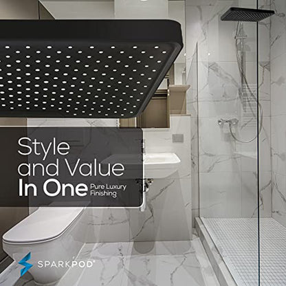 SparkPod 12 Inch Black Rain Shower Head - Ceiling or Wall Mount Rainfall Shower Head - Large Coverage Showerhead - Brass Ball Joint with 360° Adjustment - 1-Min Install (Midnight Black Matte) - color: 3 - Midnight Black Matte 12 Inch Rectangle, style: 12