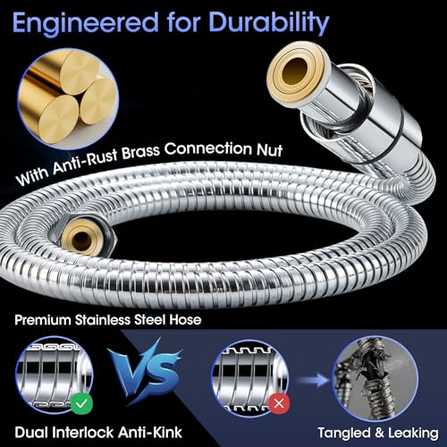 Shower Head with Handheld, High Pressure 10 Spray Built-in Pause & Power Wash, Anti-clog Nozzles, Detachable Hand Held Showerhead with Leakproof Stainless Steel Hose&Adjustable Overhead Bracket Chrome - color: Premium Chrome