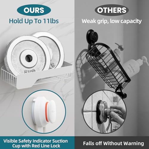 TAILI Shower Caddy Suction Cup Rustproof Metal Visible indicator White | 2 Pack Rustproof,No Drilling Wall Mounted Basket, Upgraded Removable Suction Cup Bathroom Organizer Heavy Duty Shampoo - color: Visible indicator White x2