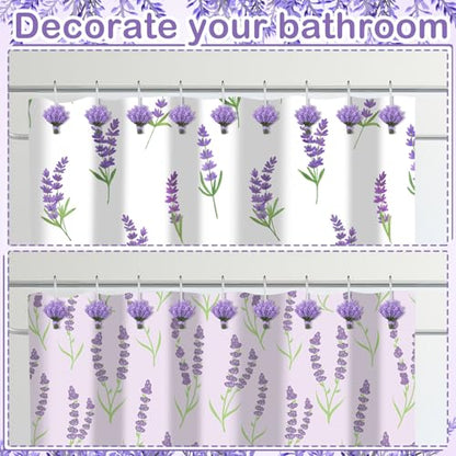 12 Pcs Lavender Shower Curtain Hooks Purple Floral Decorative Hooks Rings Bulk Cute Hanger Stainless Steel Resin Spring Flower Themed Shower Hook for Bathroom Bedroom Home Living Room Decor - style: Lavender
