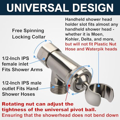 All Metal Shower Head Holder - Adjustable Showerhead Holder for Handheld | Solid Brass Shower arm Bracket, Hand held Shower Arm Mount, Brushed Nickel - style: B-Style Brushed