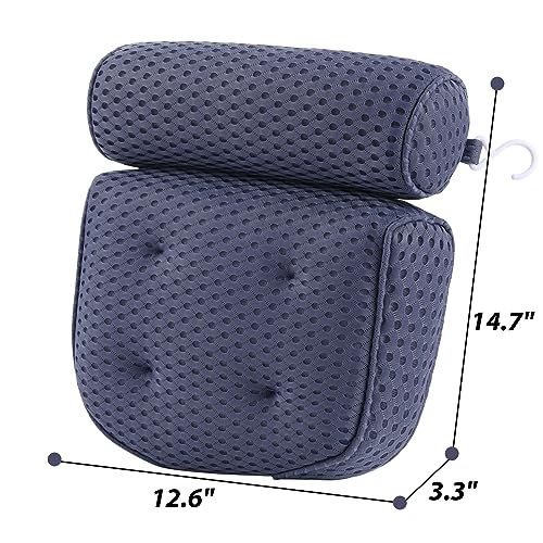 AEROiVi Luxury Bath Pillows for Tub Soft Mesh Strong 6 Suction Cups Blue | Bath Pillow with laundry bag head and neck support Relaxing Bath Washable Quick-Dry Bath Accessories Spa Gifts - color: Denim