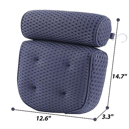 AEROiVi Luxury Bath Pillows for Tub Soft Mesh Strong 6 Suction Cups Blue | Bath Pillow with laundry bag head and neck support Relaxing Bath Washable Quick-Dry Bath Accessories Spa Gifts - color: Denim