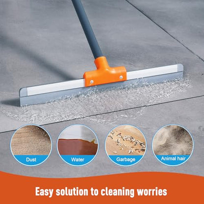 CLEANHOME Rubber Floor Squeegee with Extendable Long Handle | Concrete Floor, Tile Floor, Metal Aluminium Head, Heavy Duty Garage Shower Floor Squeegee Broom for Removing Water