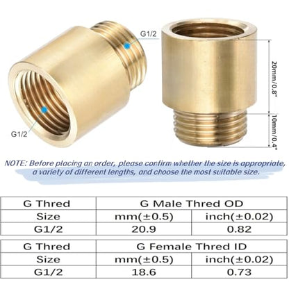 Shower Head Extension Arm, 2 Pack Brass G1/2 Male to G1/2 Female Thread 30mm Length Pipe Fitting Coupler Copper Shower Head Extender with 8M PTFE Pipe Sealant Tape - style: 30mm