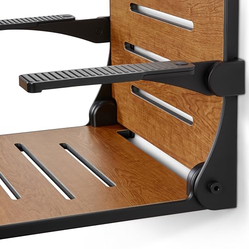 Seachrome Silhouette Comfort Folding Wall Mount Shower Bench Seat with Arms, Rustic Teak Seat with Matte Black Frame - color: Rustic Teak With Matte Black Frame
